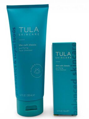 TULA Skin Care Purifying Face Cleanser Full Size 6.7 oz & Travel Size 1.67 oz